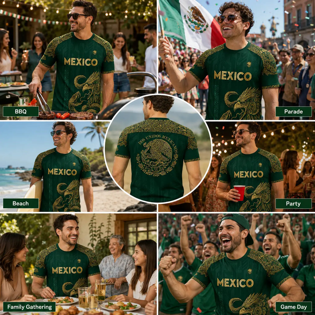 Mexico Inspired Eagle Graphic T Shirt, Green Gold Short Sleeve Crew Neck Tee for Men Women, Mexican Heritage Festival Game Day Outfit,Clothes,Outfits,Men'S Wear,Men Fashion,Summer Men Clothes,Fashion Men Clothes,4Th of July Shirts