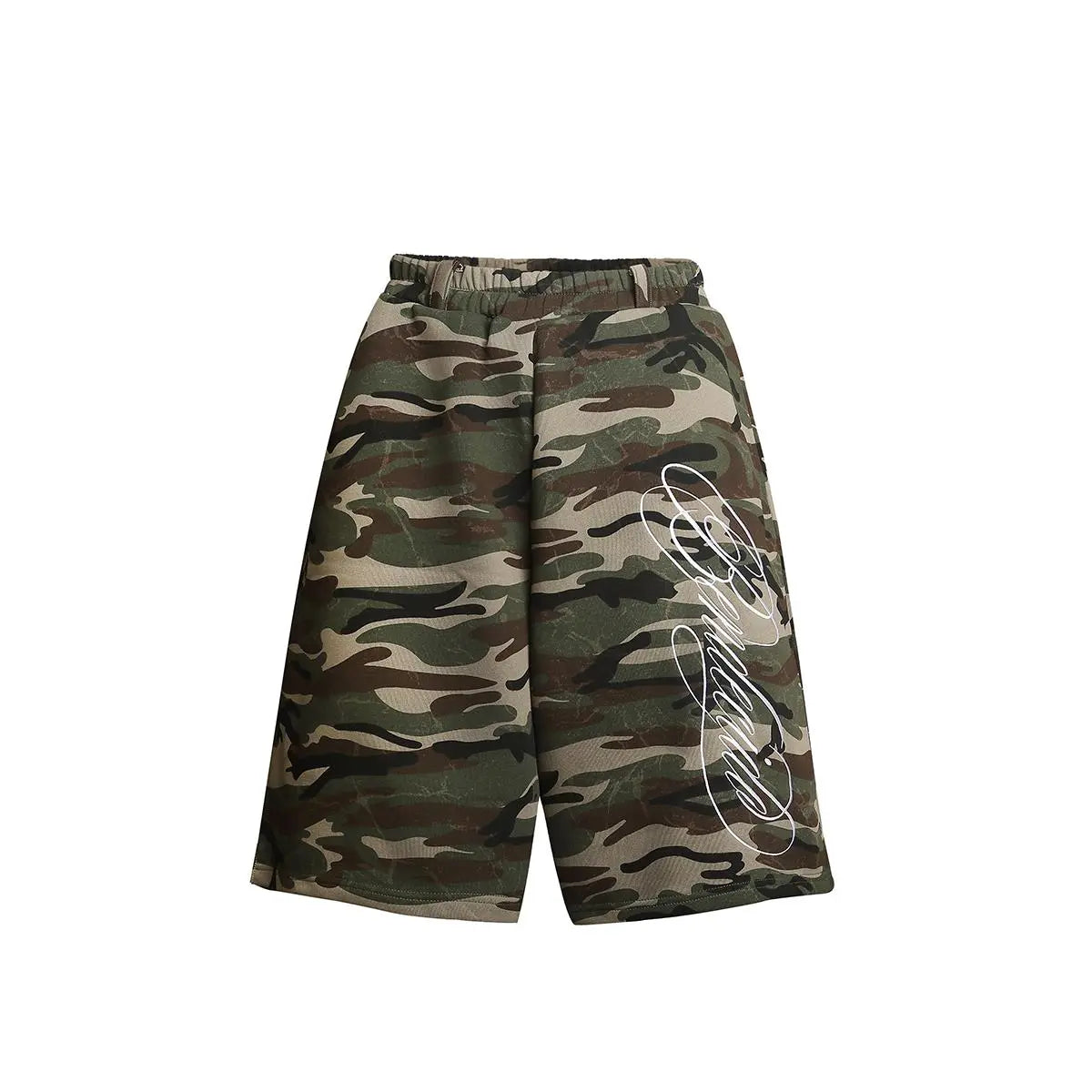 FDR Unisex Camo Print 3/4 Length Baggy Pants Handwritten Graphic Vintage Wide Leg Jort Low Waist Trousers Summer Streetwear Bottoms, Relaxed Fit for Daily Casual Wear, Sports, Travel & Easy Styling