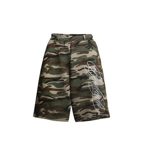FDR Unisex Camo Print 3/4 Length Baggy Pants Handwritten Graphic Vintage Wide Leg Jort Low Waist Trousers Summer Streetwear Bottoms, Relaxed Fit for Daily Casual Wear, Sports, Travel & Easy Styling