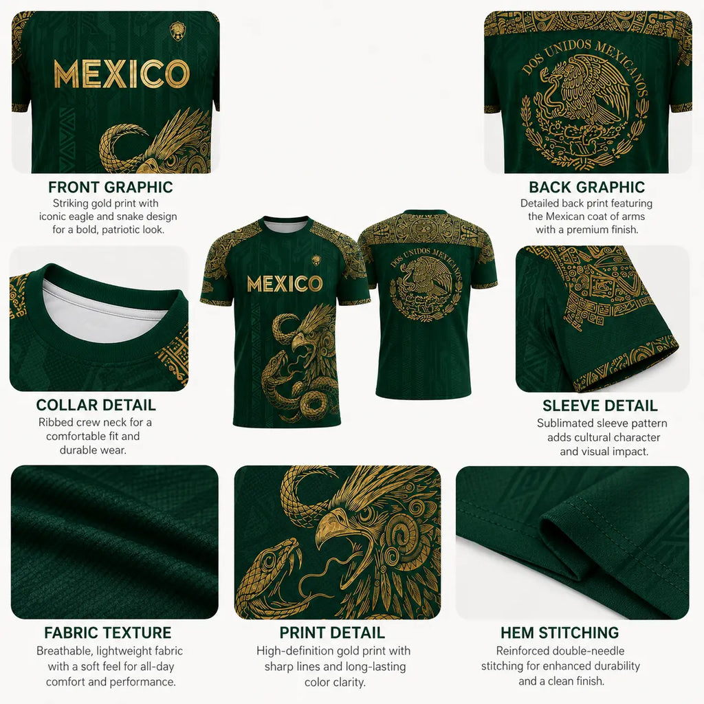 Mexico Inspired Eagle Graphic T Shirt, Green Gold Short Sleeve Crew Neck Tee for Men Women, Mexican Heritage Festival Game Day Outfit,Clothes,Outfits,Men'S Wear,Men Fashion,Summer Men Clothes,Fashion Men Clothes,4Th of July Shirts