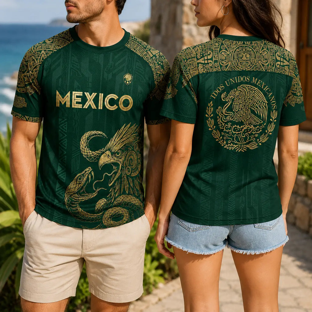 Mexico Inspired Eagle Graphic T Shirt, Green Gold Short Sleeve Crew Neck Tee for Men Women, Mexican Heritage Festival Game Day Outfit,Clothes,Outfits,Men'S Wear,Men Fashion,Summer Men Clothes,Fashion Men Clothes,4Th of July Shirts