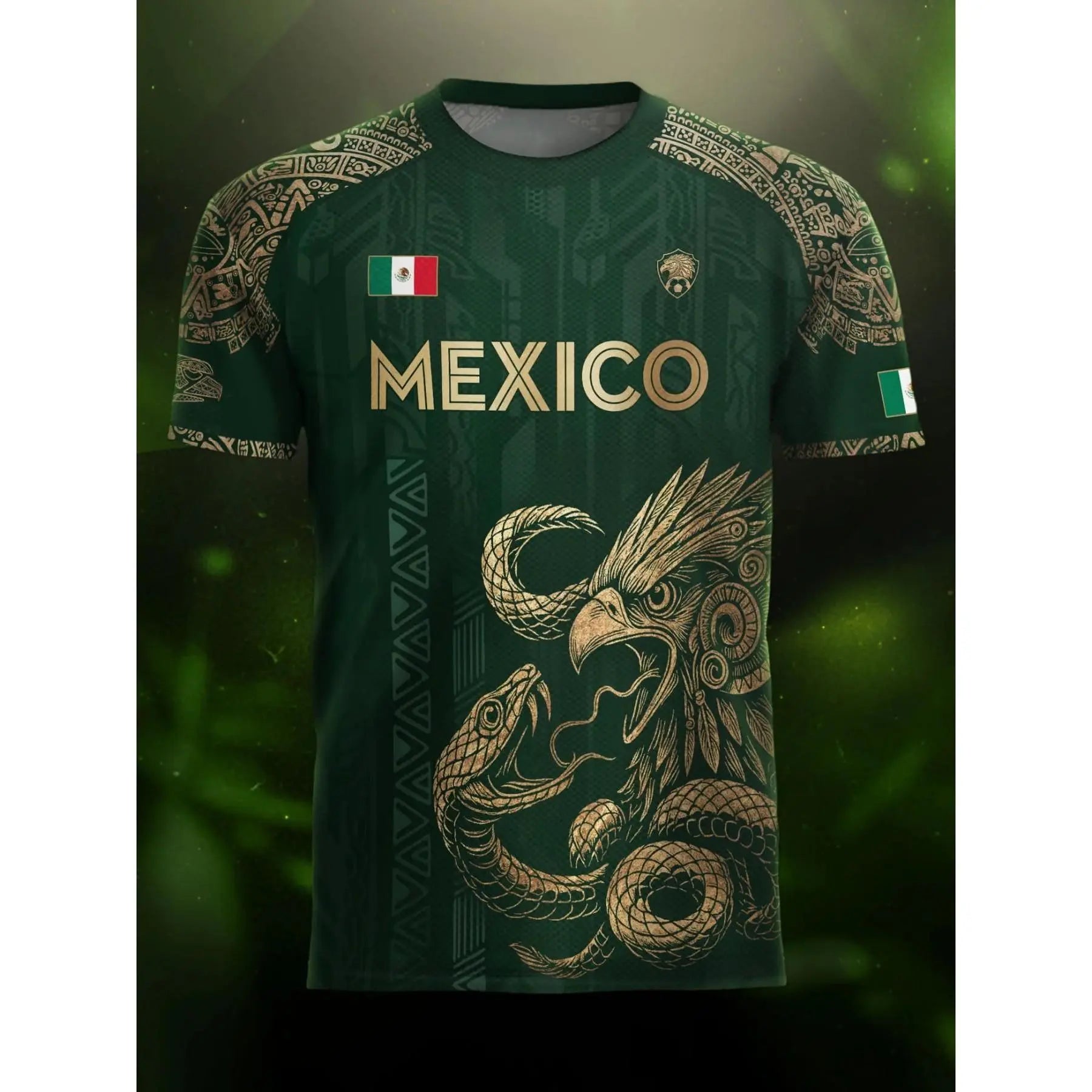 Mexico Inspired Eagle Graphic T Shirt, Green Gold Short Sleeve Crew Neck Tee for Men Women, Mexican Heritage Festival Game Day Outfit,Clothes,Outfits,Men'S Wear,Men Fashion,Summer Men Clothes,Fashion Men Clothes,4Th of July Shirts